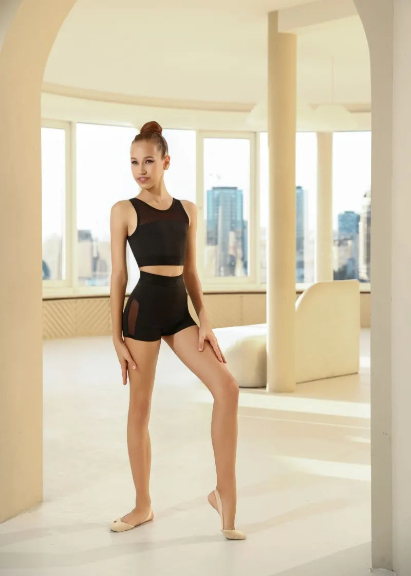 FLASH rhythmic gymnastics shorts side view with mesh inserts