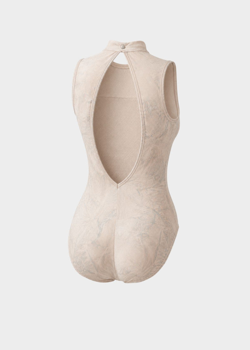 JANA high-neck ballet and dance leotard with sheer mesh details and marble print