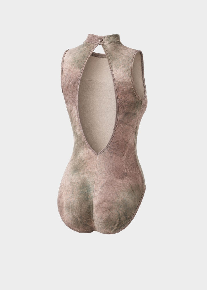 JANA high-neck ballet and dance leotard with sheer mesh details and marble print