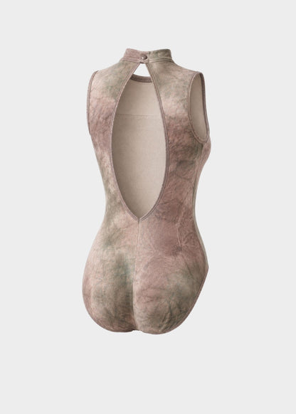 JANA high-neck ballet and dance leotard with sheer mesh details and marble print