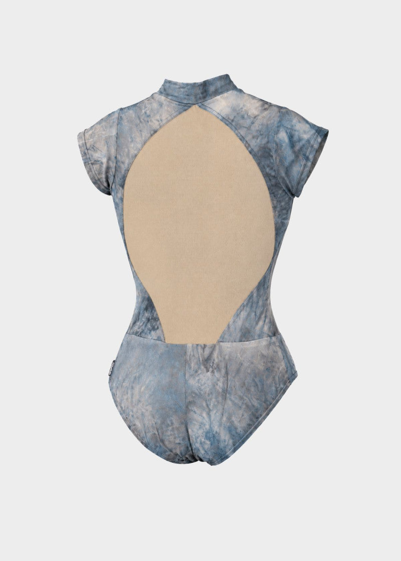 JESSICA high-neck marble Ballet & Dance leotard with sheer mesh neckline on model
