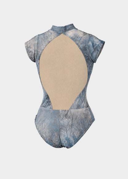JESSICA high-neck marble Ballet & Dance leotard with sheer mesh neckline on model