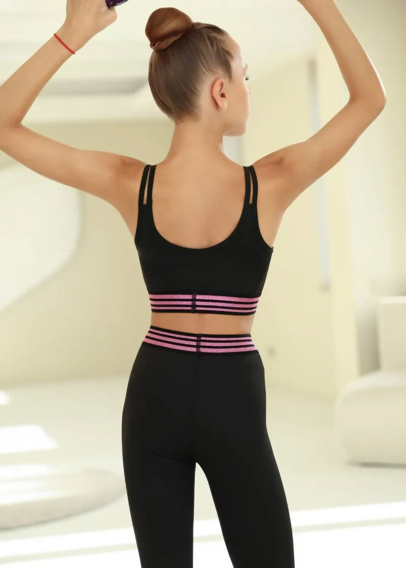 NELLY TWIN rhythmic gymnastics leggings with stirrup foot loop - black+pink