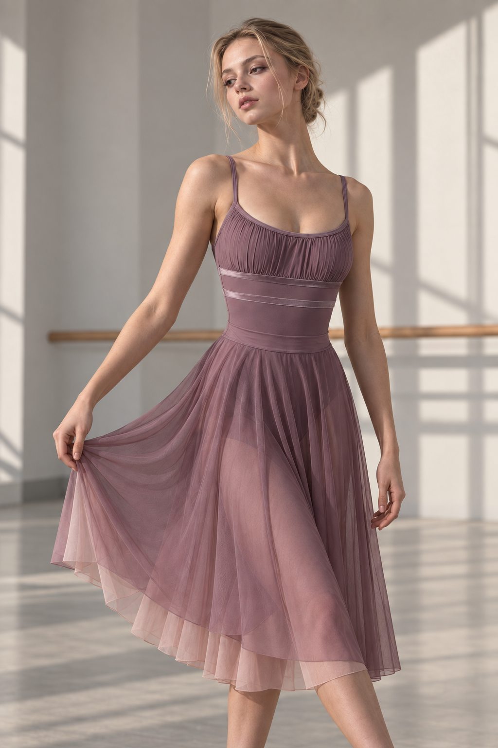 CASSIA ruched camisole ballet and dance leotard in misty lilac styled for ballet